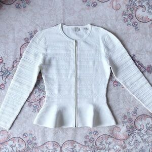 Ted Baker London structured Ivory Textured Zip-Up Peplum Jacket-size 2